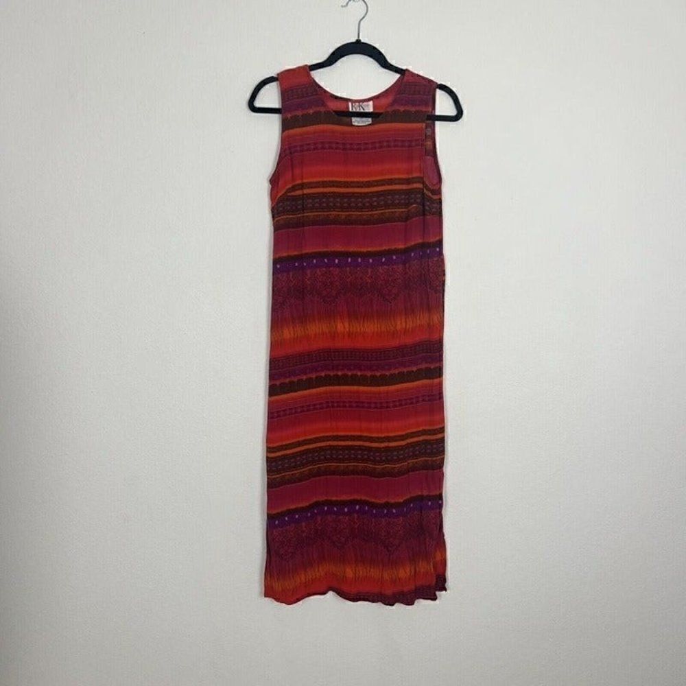 R&K Originals Womens Vintage 90s Red Sleeveless Sheath Abstract Maxi Dress 12P